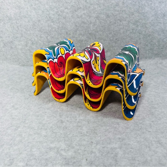 Taco Holder TACO Every Day is Taco Day Multicolor Set of 4 Dinner Serve Ware - Picture 2 of 8